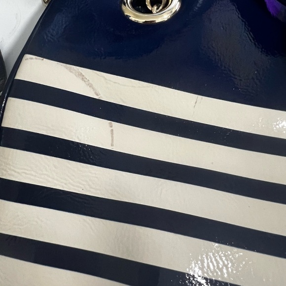 Kate Spade New York Navy Blue White Striped Gold Chain Purse Shoulder Bag - Picture 6 of 8